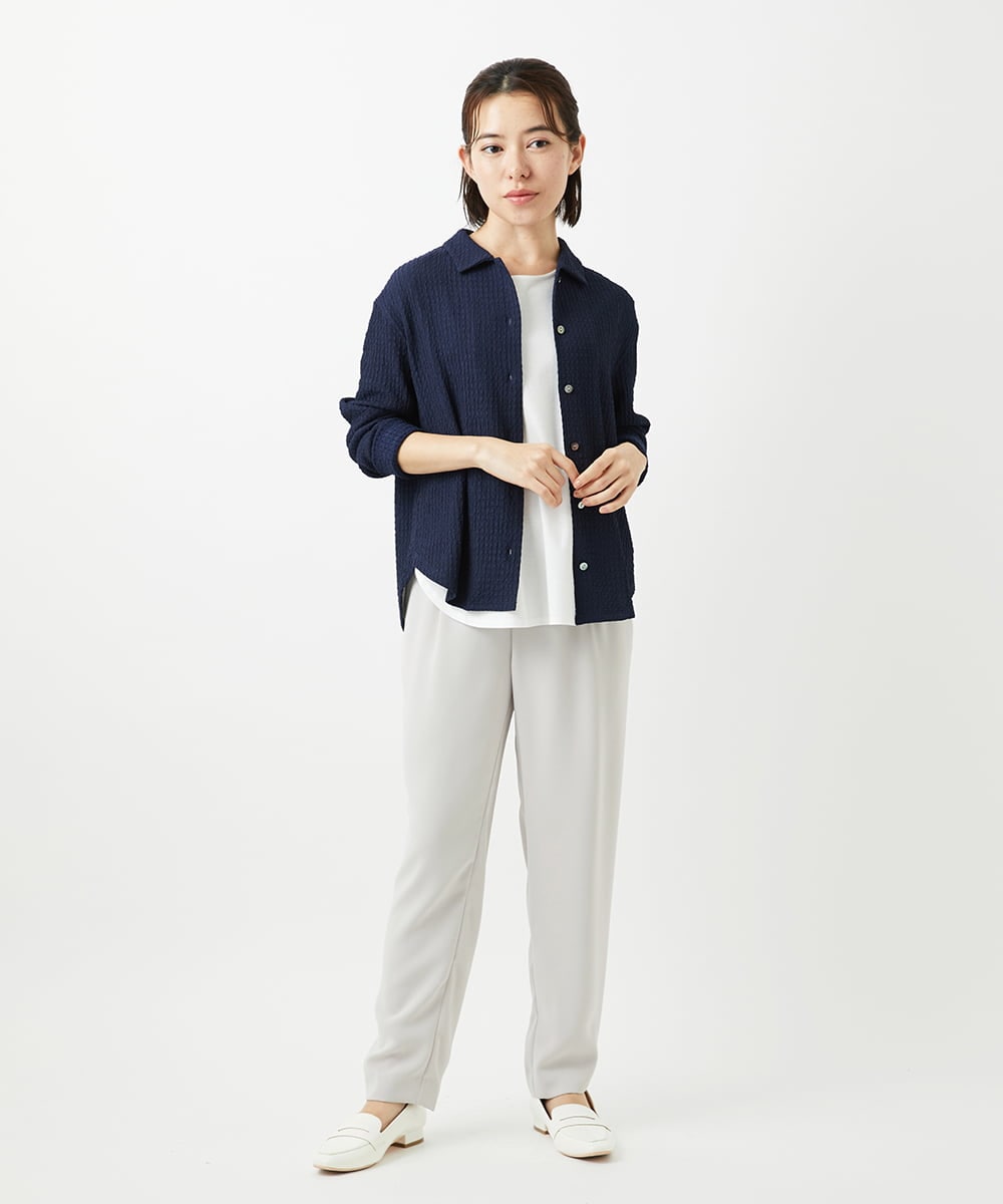 PHKEE37210 GEORGES RECH(小さいサイズ)(メゾン ドゥ サンク) ジャガードシャツ襟ジャージブラウス グリーン