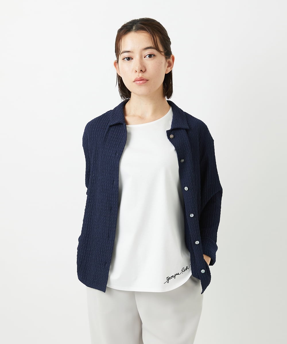 PHKEE37210 GEORGES RECH(小さいサイズ)(メゾン ドゥ サンク) ジャガードシャツ襟ジャージブラウス グリーン