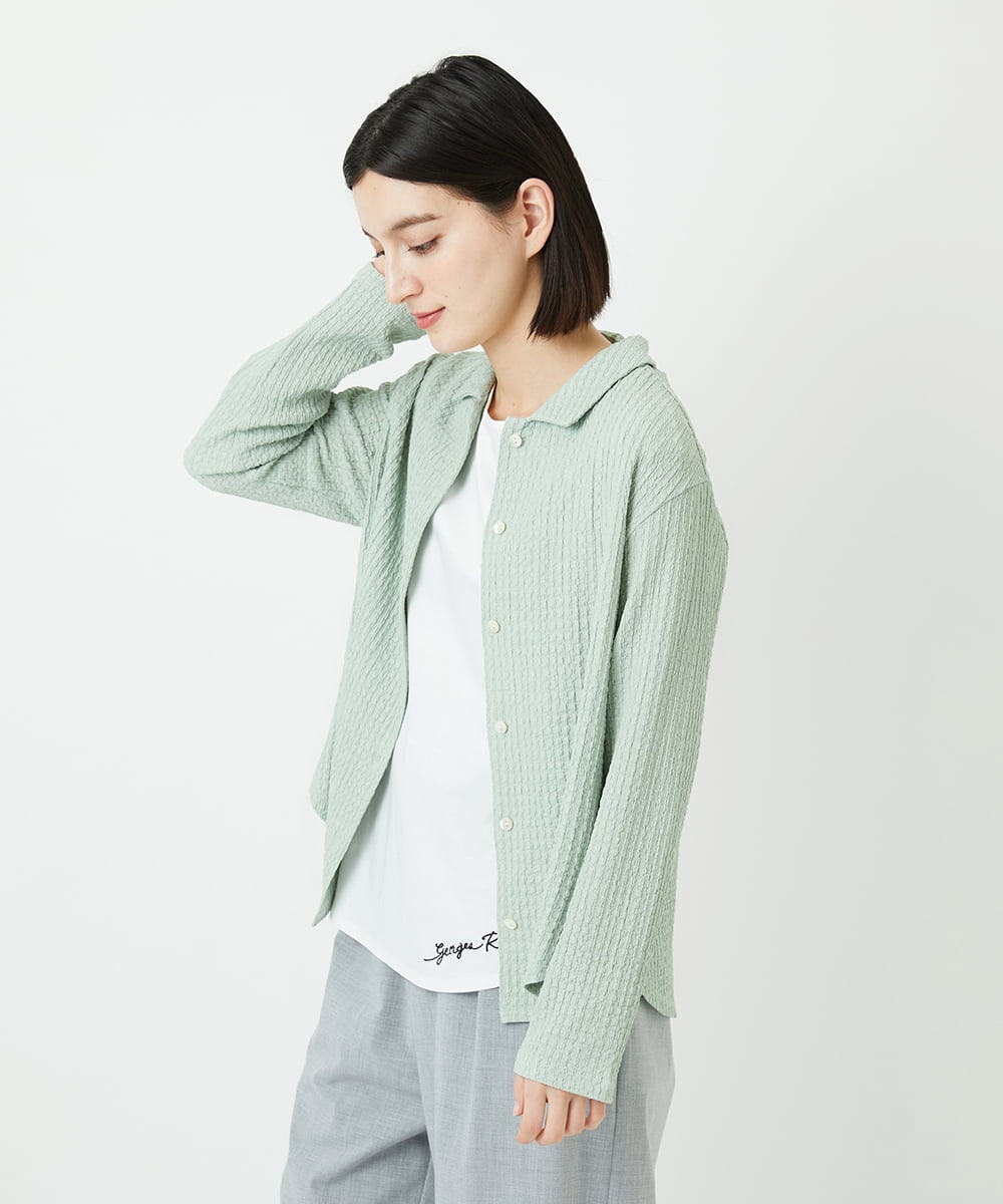 PHKEE37210 GEORGES RECH(小さいサイズ)(メゾン ドゥ サンク) ジャガードシャツ襟ジャージブラウス グリーン