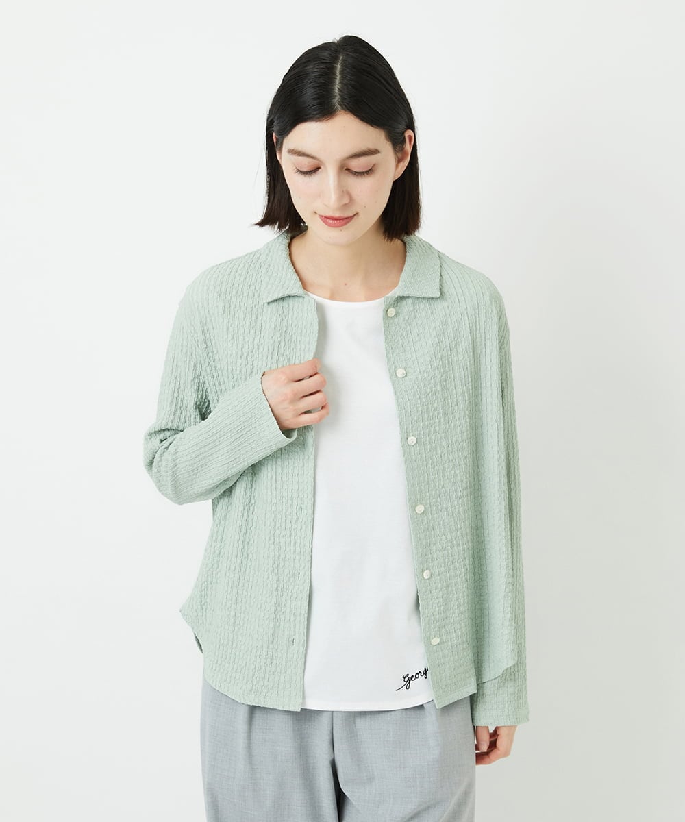 PHKEE37210 GEORGES RECH(小さいサイズ)(メゾン ドゥ サンク) ジャガードシャツ襟ジャージブラウス グリーン