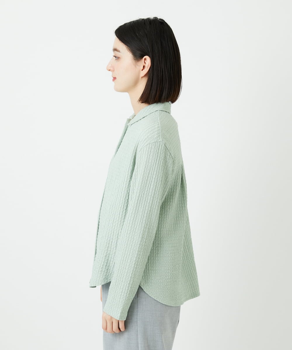 PHKEE37210 GEORGES RECH(小さいサイズ)(メゾン ドゥ サンク) ジャガードシャツ襟ジャージブラウス グリーン