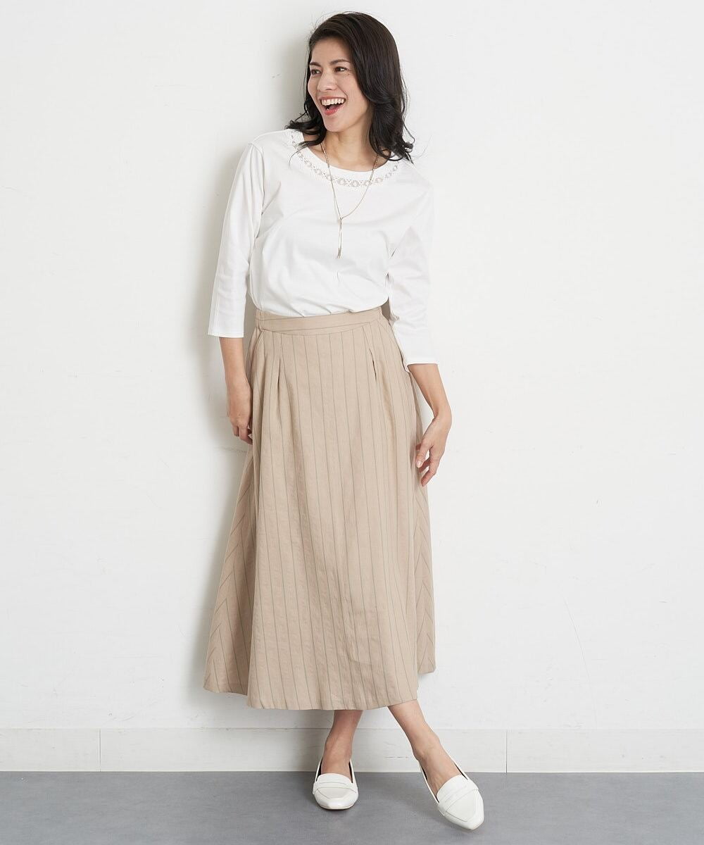 PHKET28230 GEORGES RECH(小さいサイズ)(メゾン ドゥ サンク) 8分袖コットンスムース刺繍カットソー ホワイト