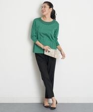 PHKET28230 GEORGES RECH(小さいサイズ)(メゾン ドゥ サンク) 8分袖コットンスムース刺繍カットソー ホワイト