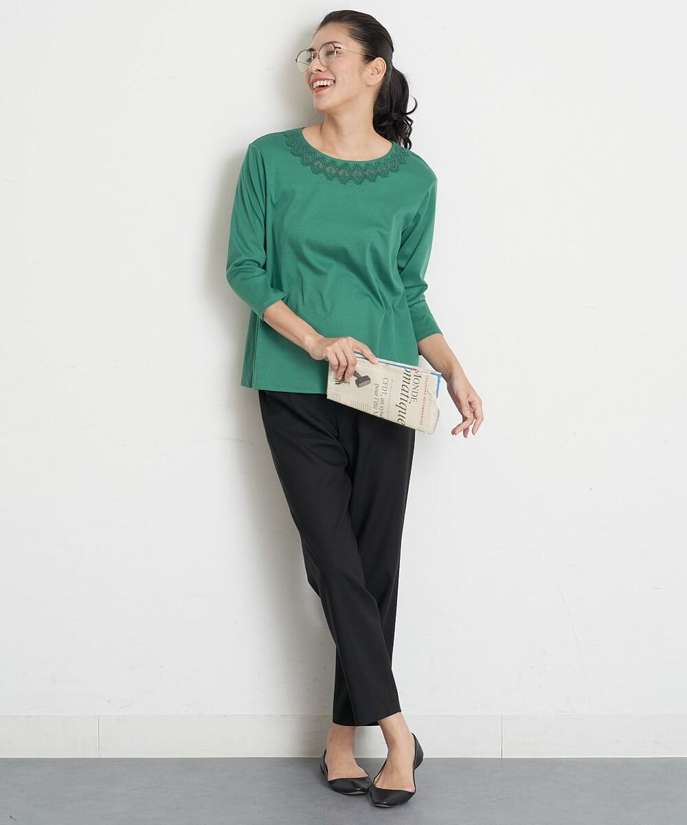 PHKET28230 GEORGES RECH(小さいサイズ)(メゾン ドゥ サンク) 8分袖コットンスムース刺繍カットソー ホワイト