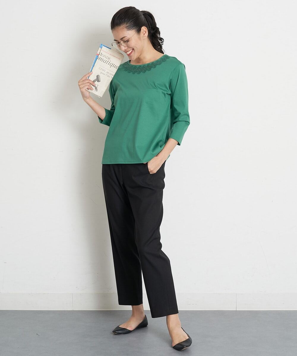 PHKET28230 GEORGES RECH(小さいサイズ)(メゾン ドゥ サンク) 8分袖コットンスムース刺繍カットソー ホワイト