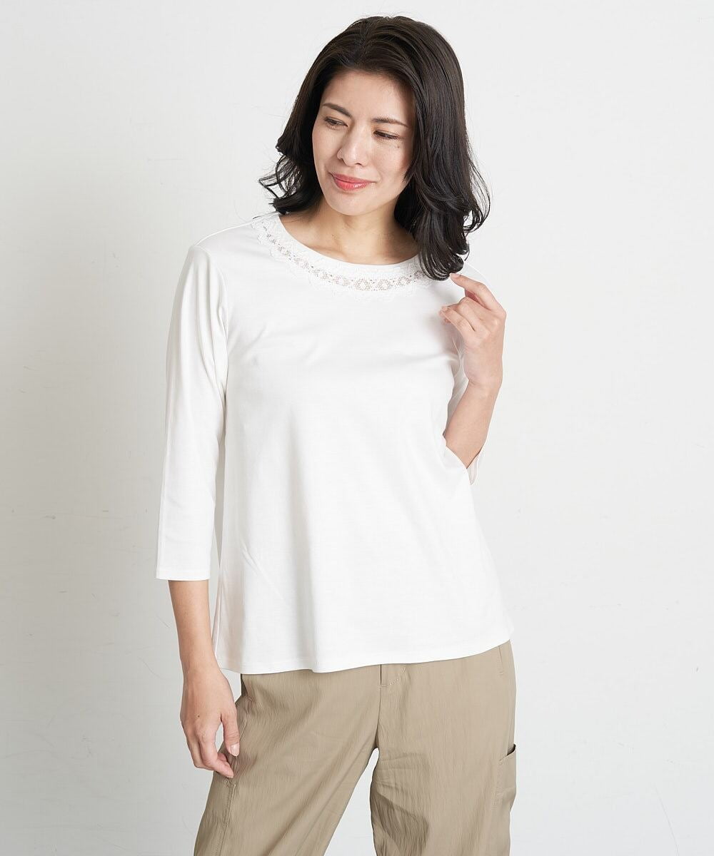 PHKET28230 GEORGES RECH(小さいサイズ)(メゾン ドゥ サンク) 8分袖コットンスムース刺繍カットソー ホワイト