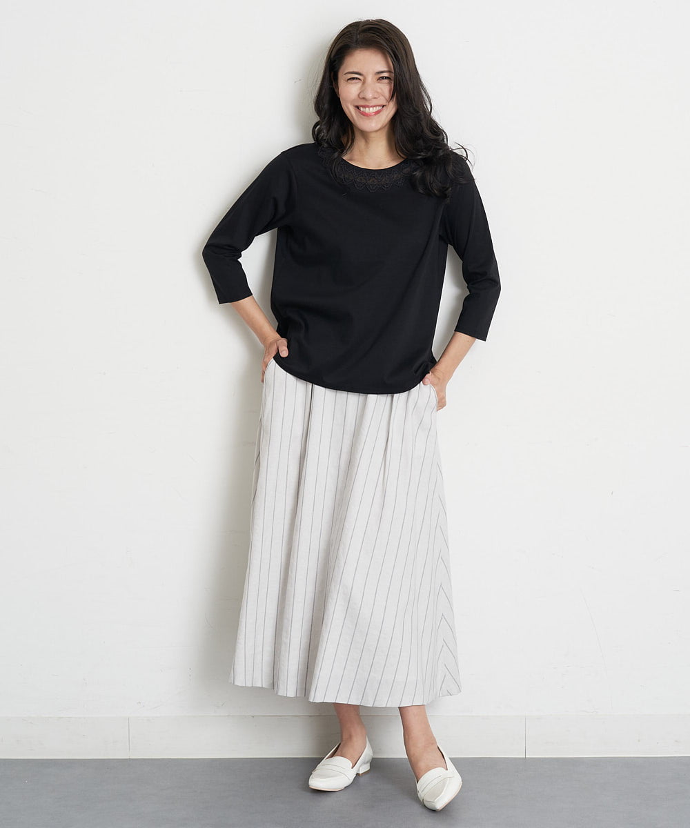 PHKET28230 GEORGES RECH(小さいサイズ)(メゾン ドゥ サンク) 8分袖コットンスムース刺繍カットソー ホワイト