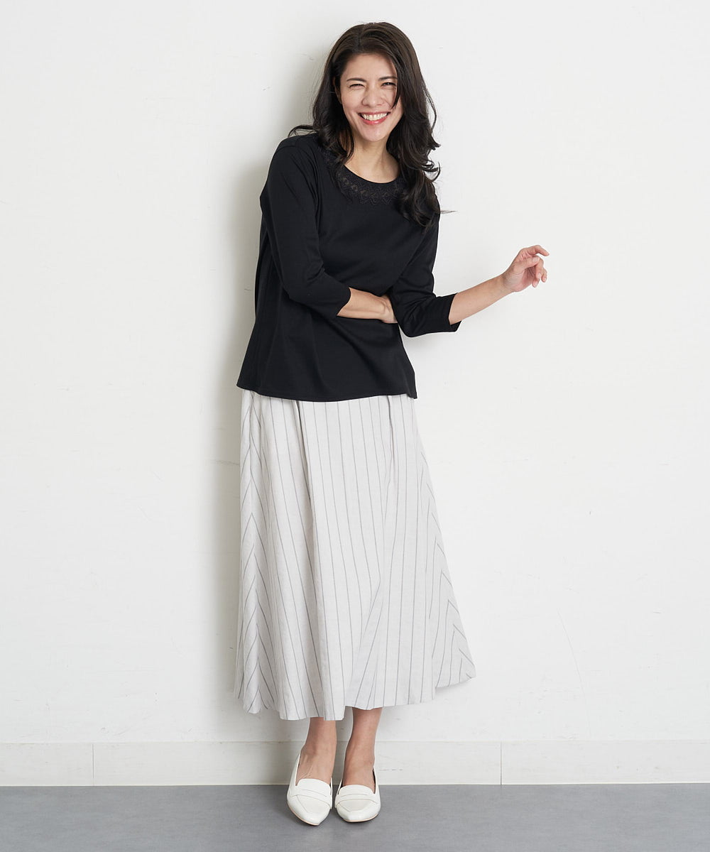 PHKET28230 GEORGES RECH(小さいサイズ)(メゾン ドゥ サンク) 8分袖コットンスムース刺繍カットソー ホワイト