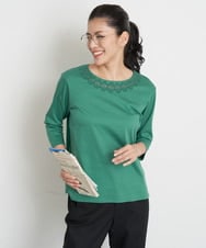 PHKET28230 GEORGES RECH(小さいサイズ)(メゾン ドゥ サンク) 8分袖コットンスムース刺繍カットソー ホワイト