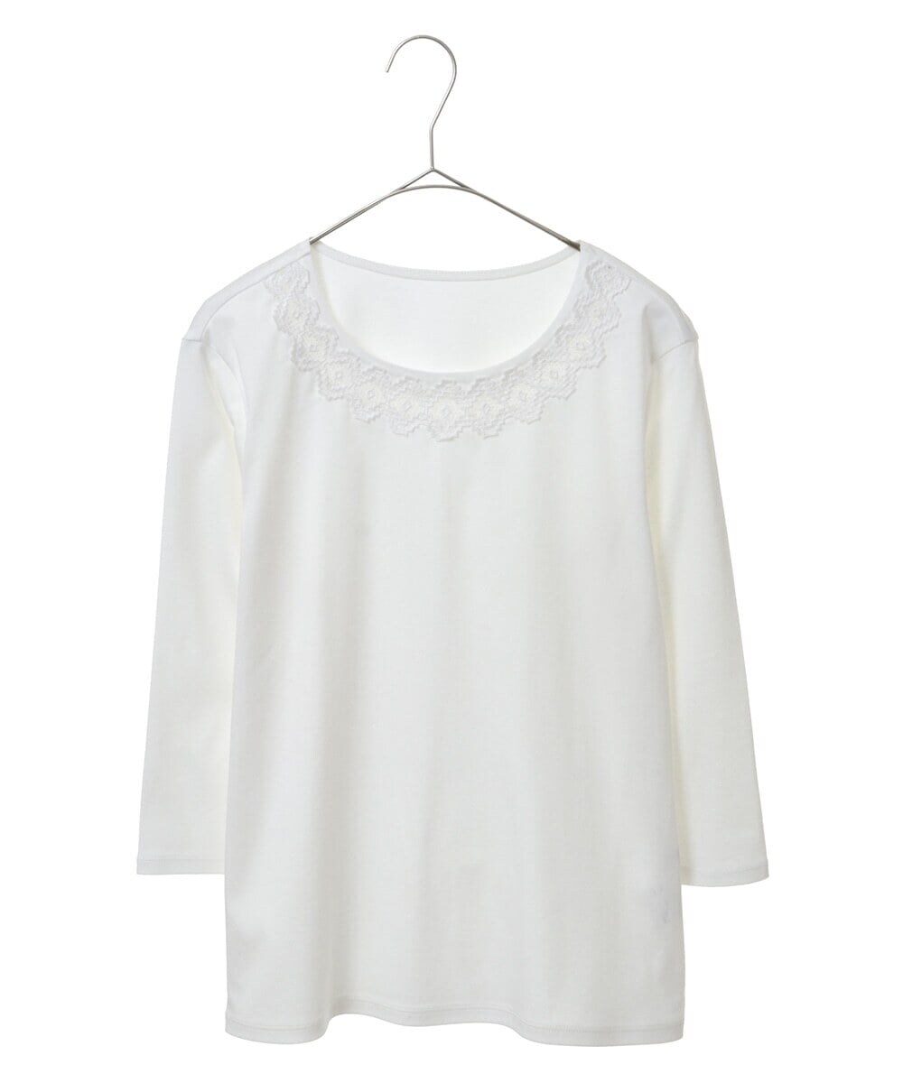 PHKET28230 GEORGES RECH(小さいサイズ)(メゾン ドゥ サンク) 8分袖コットンスムース刺繍カットソー ホワイト