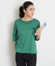 PHKET28230 GEORGES RECH(小さいサイズ)(メゾン ドゥ サンク) 8分袖コットンスムース刺繍カットソー ホワイト
