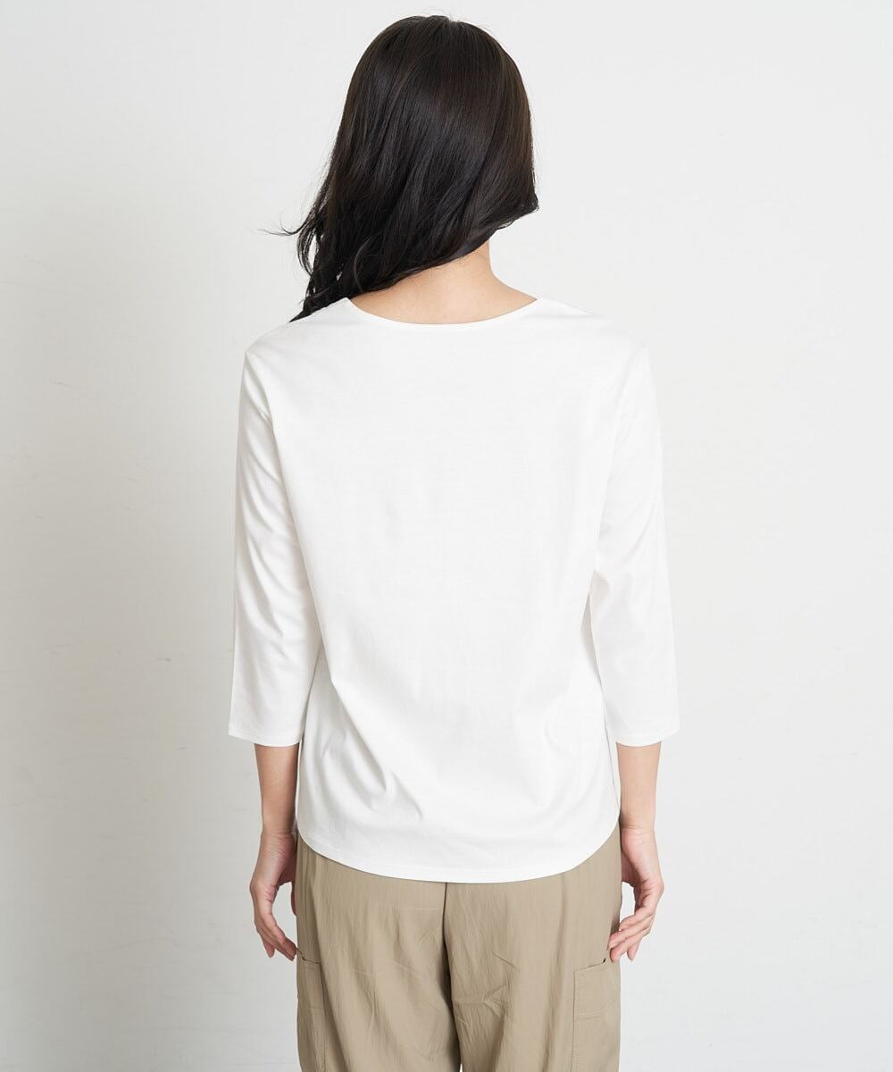 PHKET28230 GEORGES RECH(小さいサイズ)(メゾン ドゥ サンク) 8分袖コットンスムース刺繍カットソー ホワイト