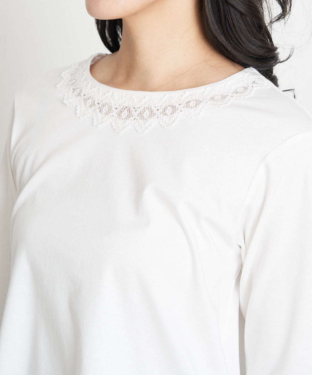 PHKET28230 GEORGES RECH(小さいサイズ)(メゾン ドゥ サンク) 8分袖コットンスムース刺繍カットソー ホワイト