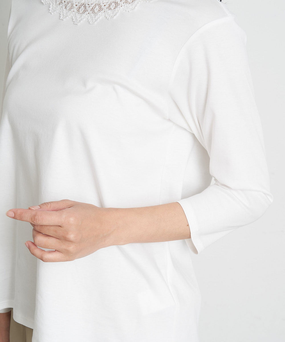PHKET28230 GEORGES RECH(小さいサイズ)(メゾン ドゥ サンク) 8分袖コットンスムース刺繍カットソー ホワイト