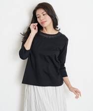 PHKET28230 GEORGES RECH(小さいサイズ)(メゾン ドゥ サンク) 8分袖コットンスムース刺繍カットソー ブラック