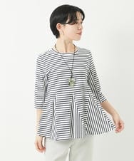 PHKGA04230 GEORGES RECH(小さいサイズ)(メゾン ドゥ サンク)  [日本製]ボーダーペプラム7分袖カットソー ホワイト