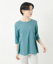 PHKGA04230 GEORGES RECH(小さいサイズ)(メゾン ドゥ サンク)  [日本製]ボーダーペプラム7分袖カットソー ホワイト