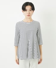 PHKGA04230 GEORGES RECH(小さいサイズ)(メゾン ドゥ サンク)  [日本製]ボーダーペプラム7分袖カットソー ホワイト