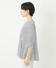 PHKGA04230 GEORGES RECH(小さいサイズ)(メゾン ドゥ サンク)  [日本製]ボーダーペプラム7分袖カットソー ホワイト