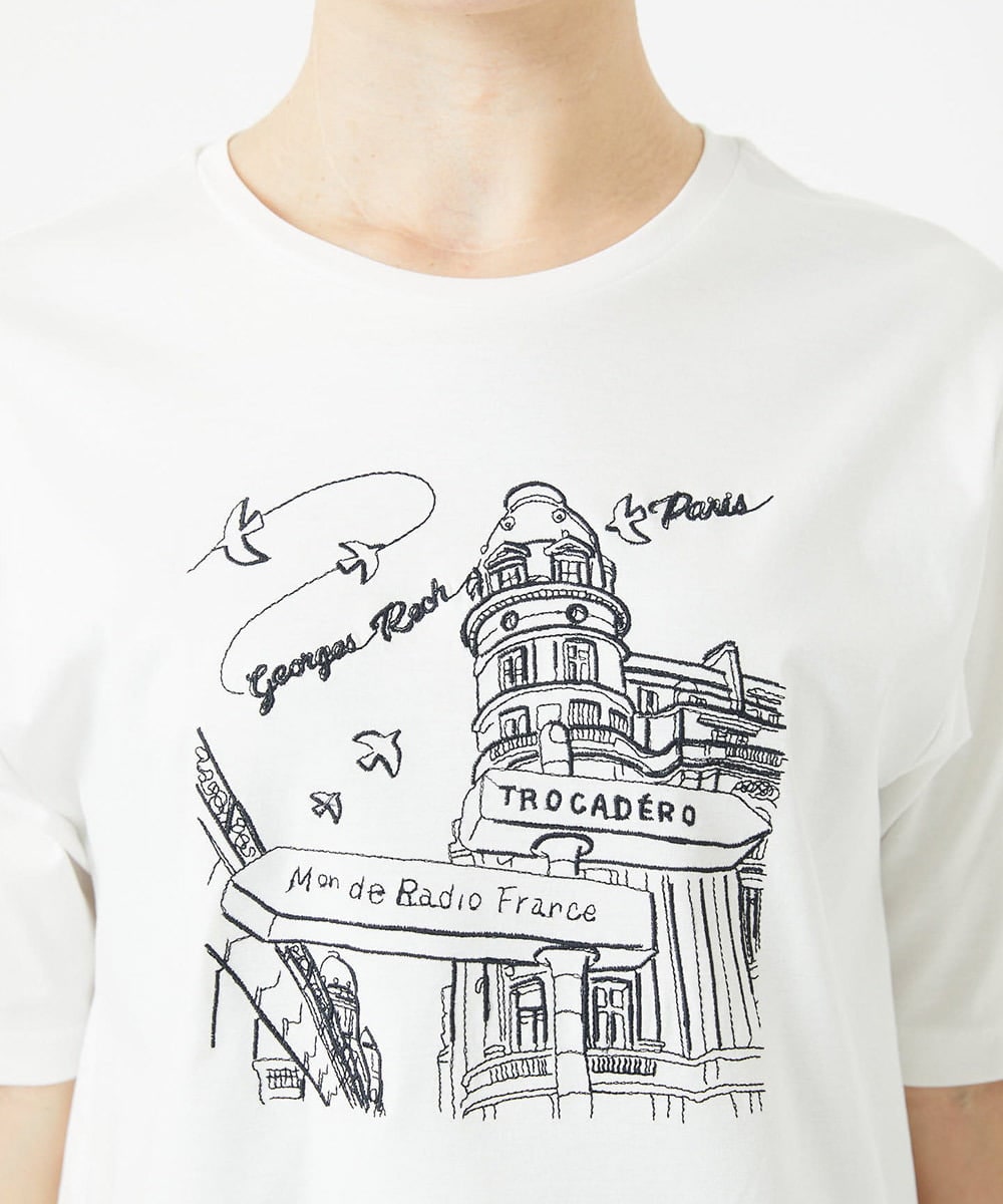 PHKGA08170 GEORGES RECH(小さいサイズ)(メゾン ドゥ サンク) ドライコットンイラスト刺繍Tシャツ ライトブルー