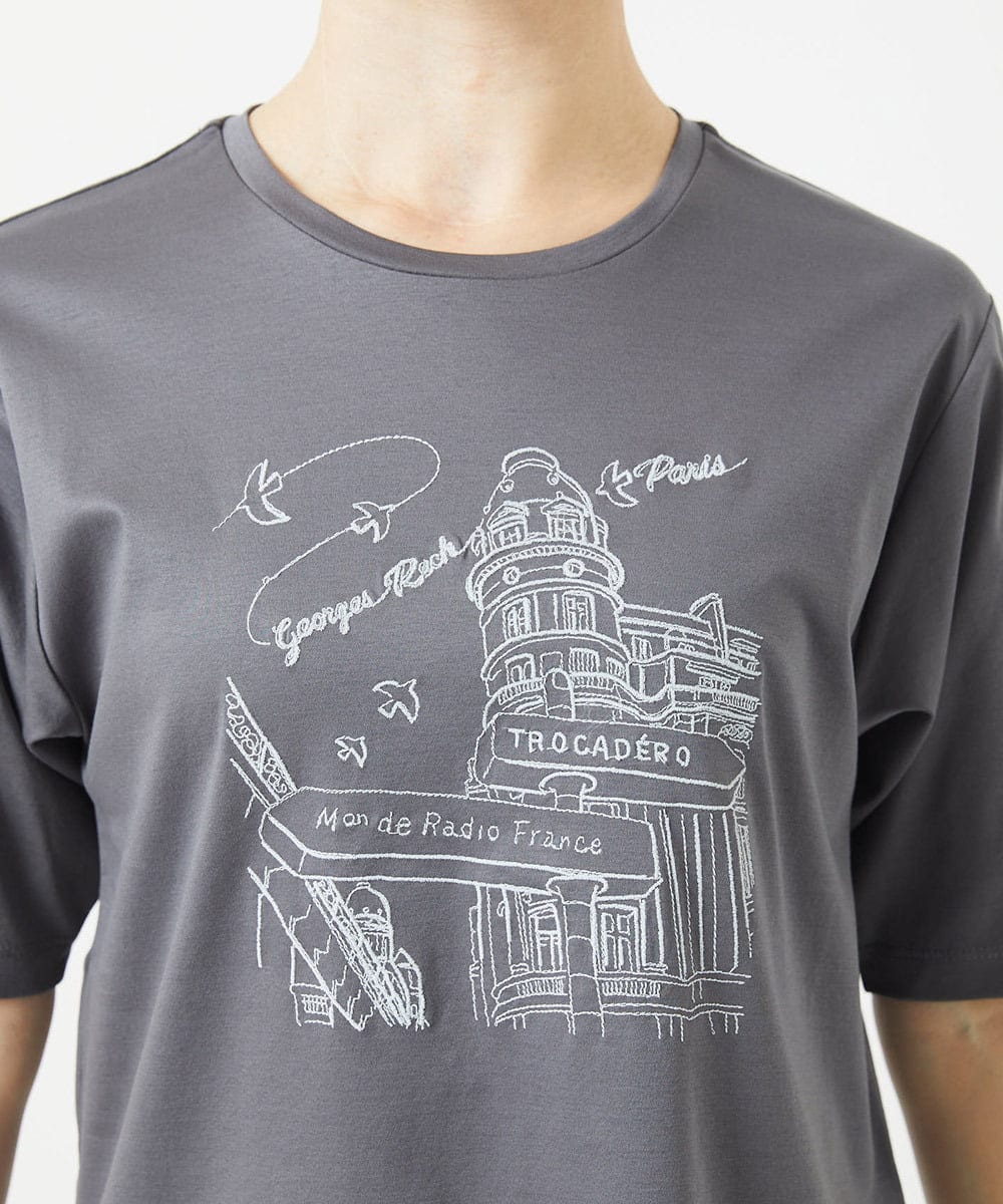 PHKGA08170 GEORGES RECH(小さいサイズ)(メゾン ドゥ サンク) ドライコットンイラスト刺繍Tシャツ ライトブルー