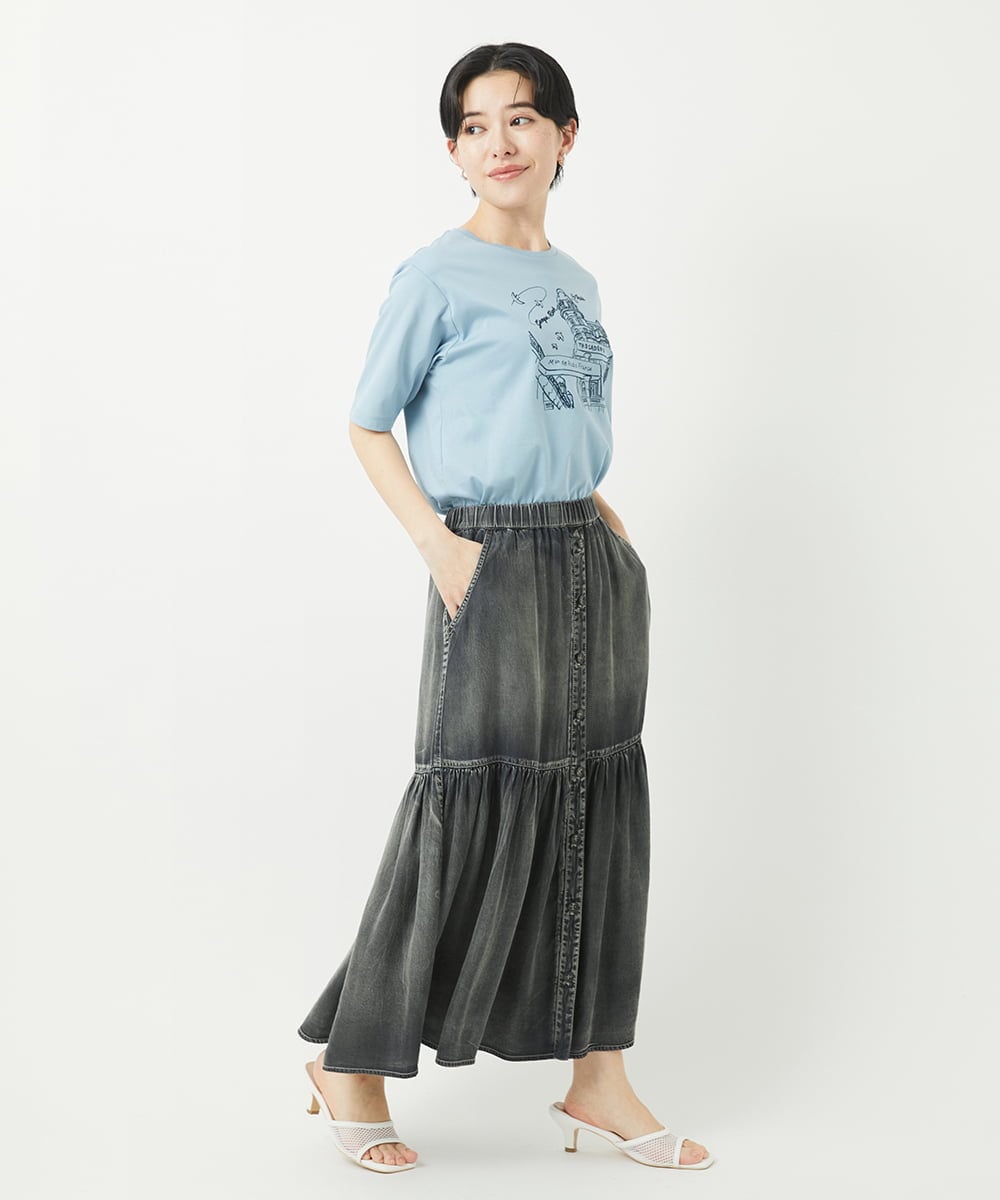 PHKGA08170 GEORGES RECH(小さいサイズ)(メゾン ドゥ サンク) ドライコットンイラスト刺繍Tシャツ ライトブルー