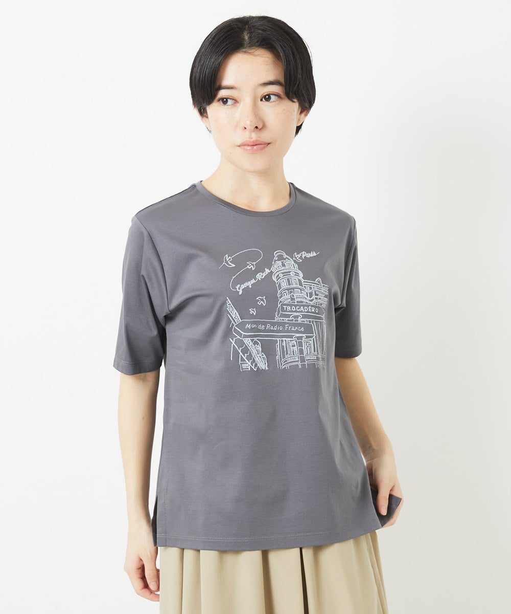 PHKGA08170 GEORGES RECH(小さいサイズ)(メゾン ドゥ サンク) ドライコットンイラスト刺繍Tシャツ ライトブルー