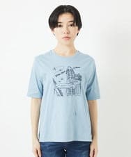 PHKGA08170 GEORGES RECH(小さいサイズ)(メゾン ドゥ サンク) ドライコットンイラスト刺繍Tシャツ ライトブルー