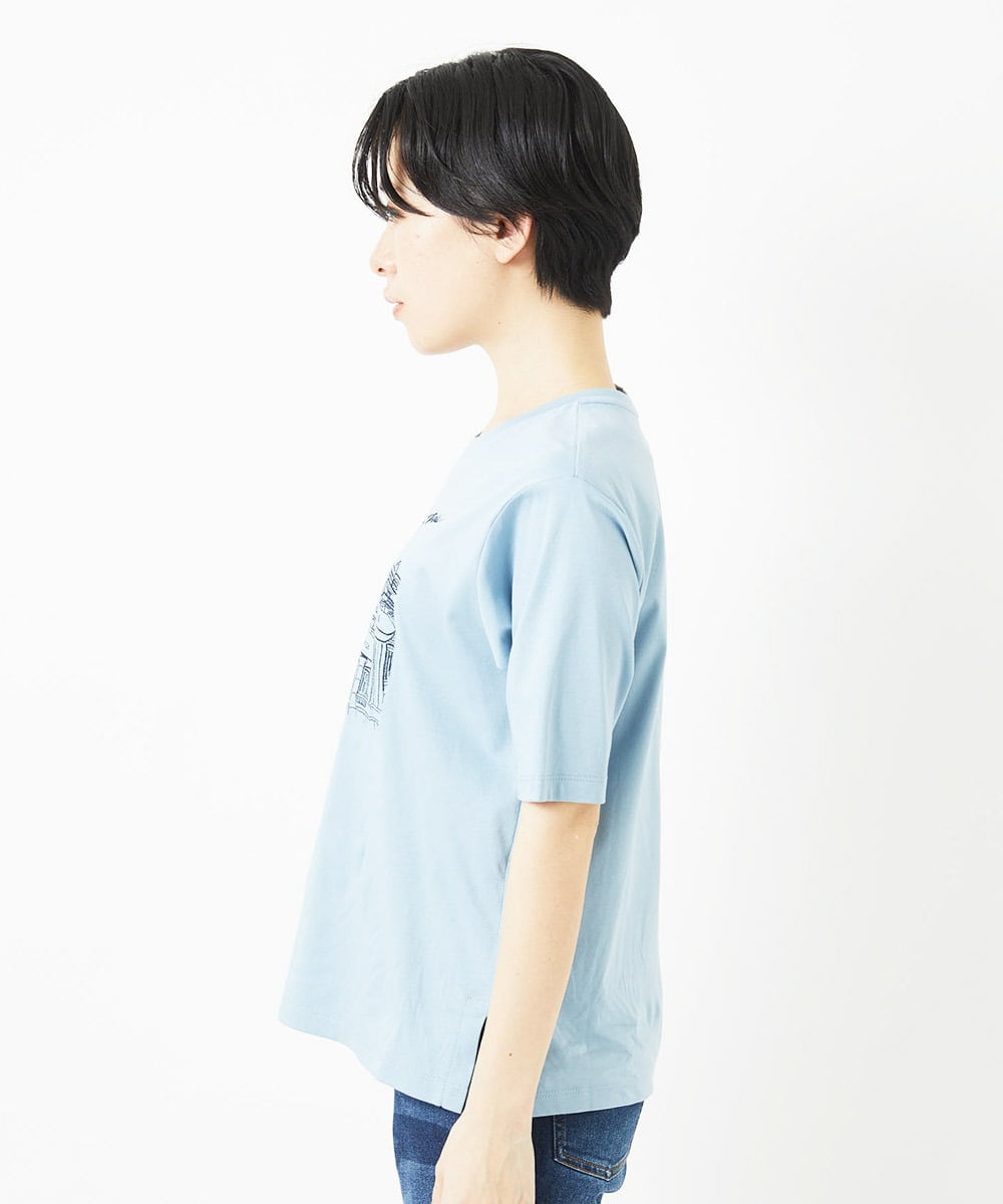 PHKGA08170 GEORGES RECH(小さいサイズ)(メゾン ドゥ サンク) ドライコットンイラスト刺繍Tシャツ ライトブルー