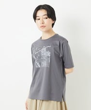 PHKGA08170 GEORGES RECH(小さいサイズ)(メゾン ドゥ サンク) ドライコットンイラスト刺繍Tシャツ ダークグレー