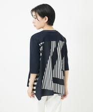 PHKGA18290 GEORGES RECH(小さいサイズ)(メゾン ドゥ サンク) バックシャン幾何プリントカットソー ネイビー