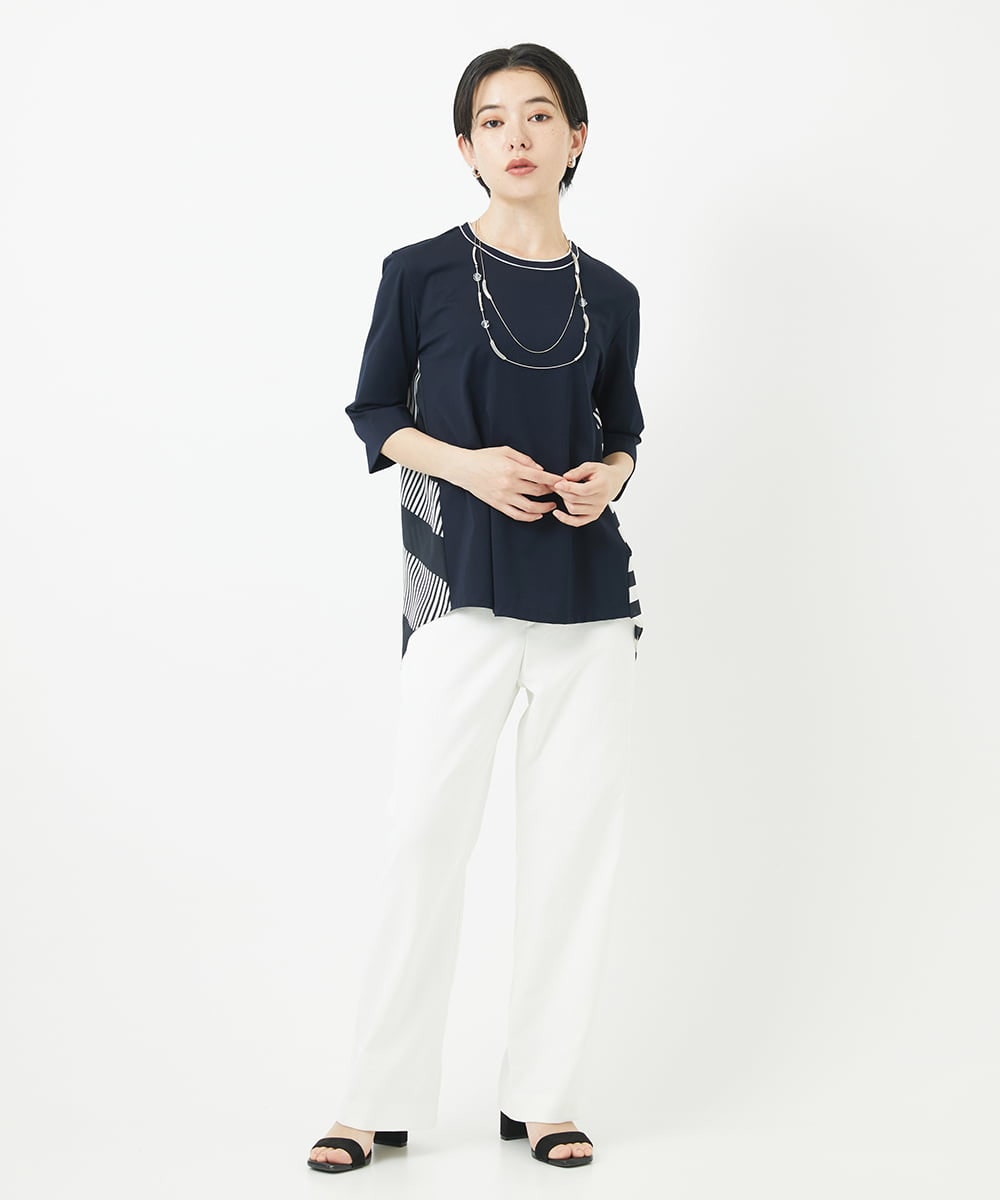 PHKGA18290 GEORGES RECH(小さいサイズ)(メゾン ドゥ サンク) バックシャン幾何プリントカットソー ネイビー