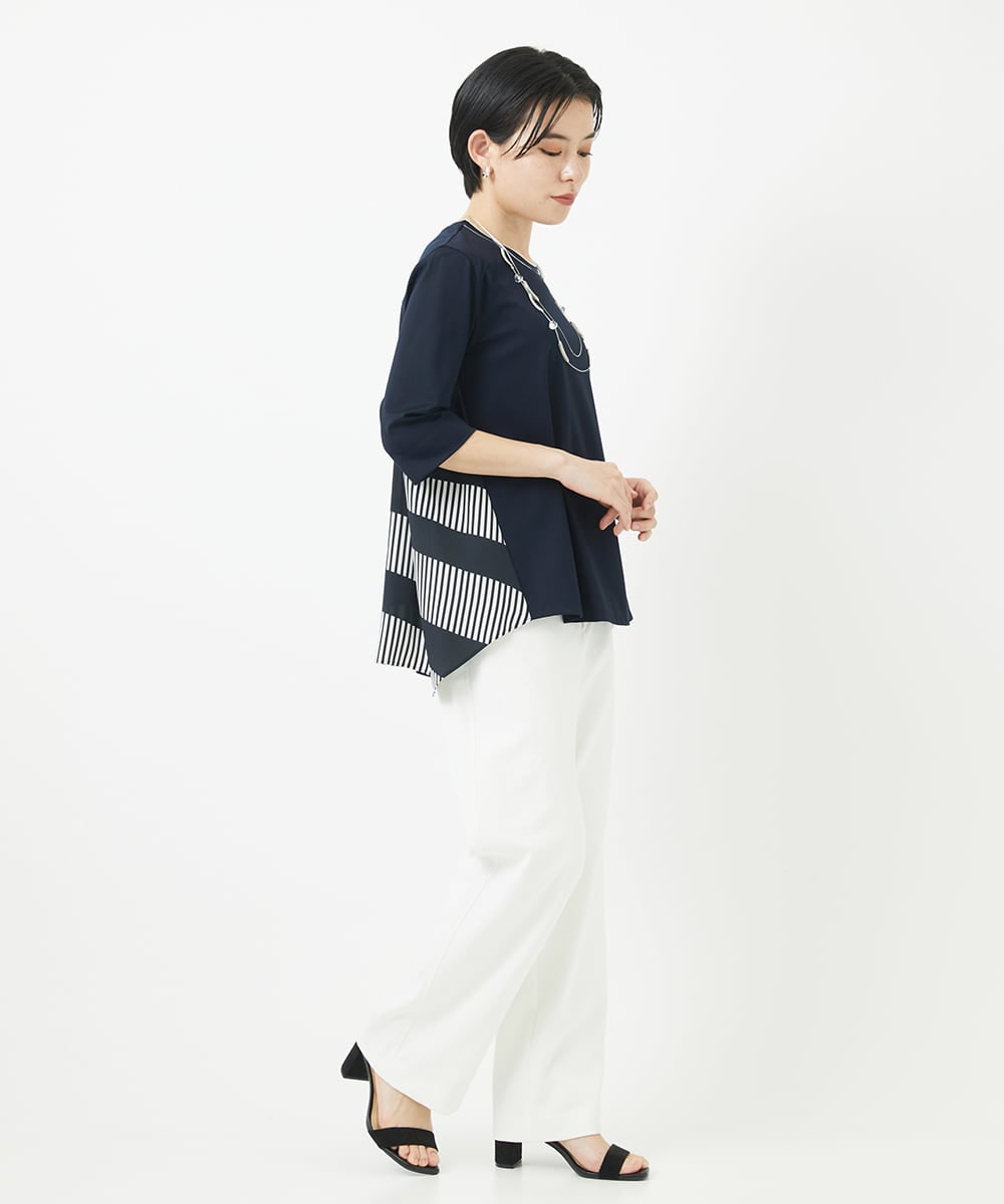 PHKGA18290 GEORGES RECH(小さいサイズ)(メゾン ドゥ サンク) バックシャン幾何プリントカットソー ネイビー