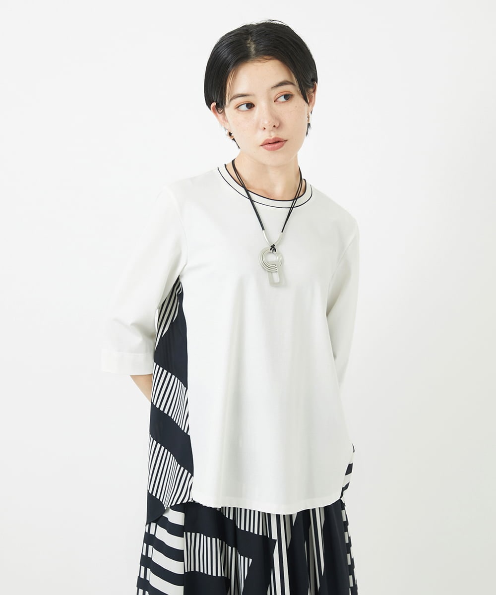 PHKGA18290 GEORGES RECH(小さいサイズ)(メゾン ドゥ サンク) バックシャン幾何プリントカットソー ネイビー