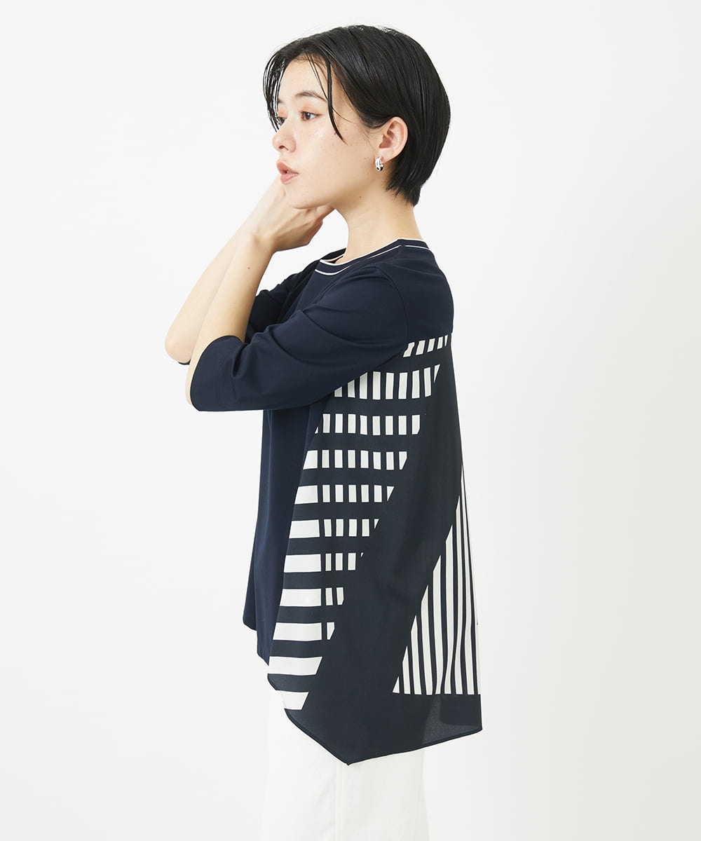 PHKGA18290 GEORGES RECH(小さいサイズ)(メゾン ドゥ サンク) バックシャン幾何プリントカットソー ネイビー