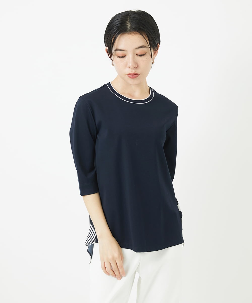 PHKGA18290 GEORGES RECH(小さいサイズ)(メゾン ドゥ サンク) バックシャン幾何プリントカットソー ネイビー