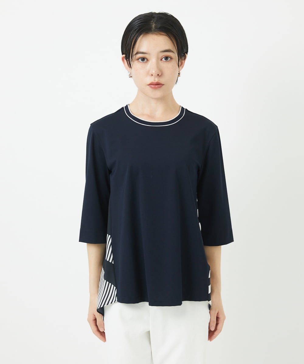 PHKGA18290 GEORGES RECH(小さいサイズ)(メゾン ドゥ サンク) バックシャン幾何プリントカットソー ネイビー