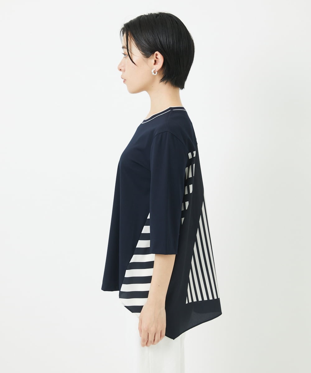PHKGA18290 GEORGES RECH(小さいサイズ)(メゾン ドゥ サンク) バックシャン幾何プリントカットソー ネイビー