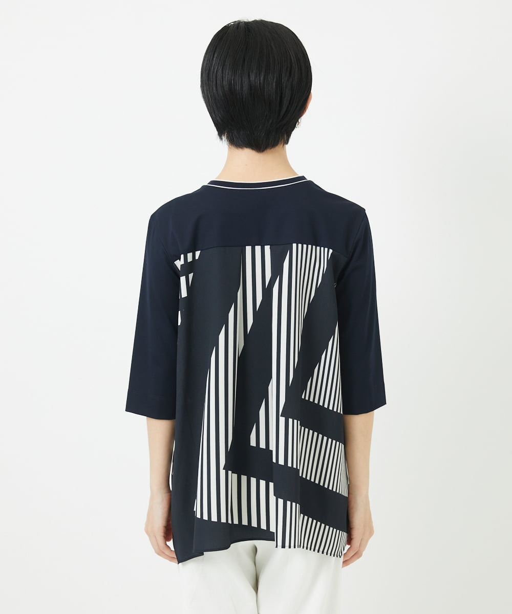 PHKGA18290 GEORGES RECH(小さいサイズ)(メゾン ドゥ サンク) バックシャン幾何プリントカットソー ネイビー