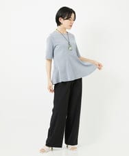 PHKGA33180 GEORGES RECH(小さいサイズ)(メゾン ドゥ サンク) ピケストライプジャージーフレアカットソー ライトグレー