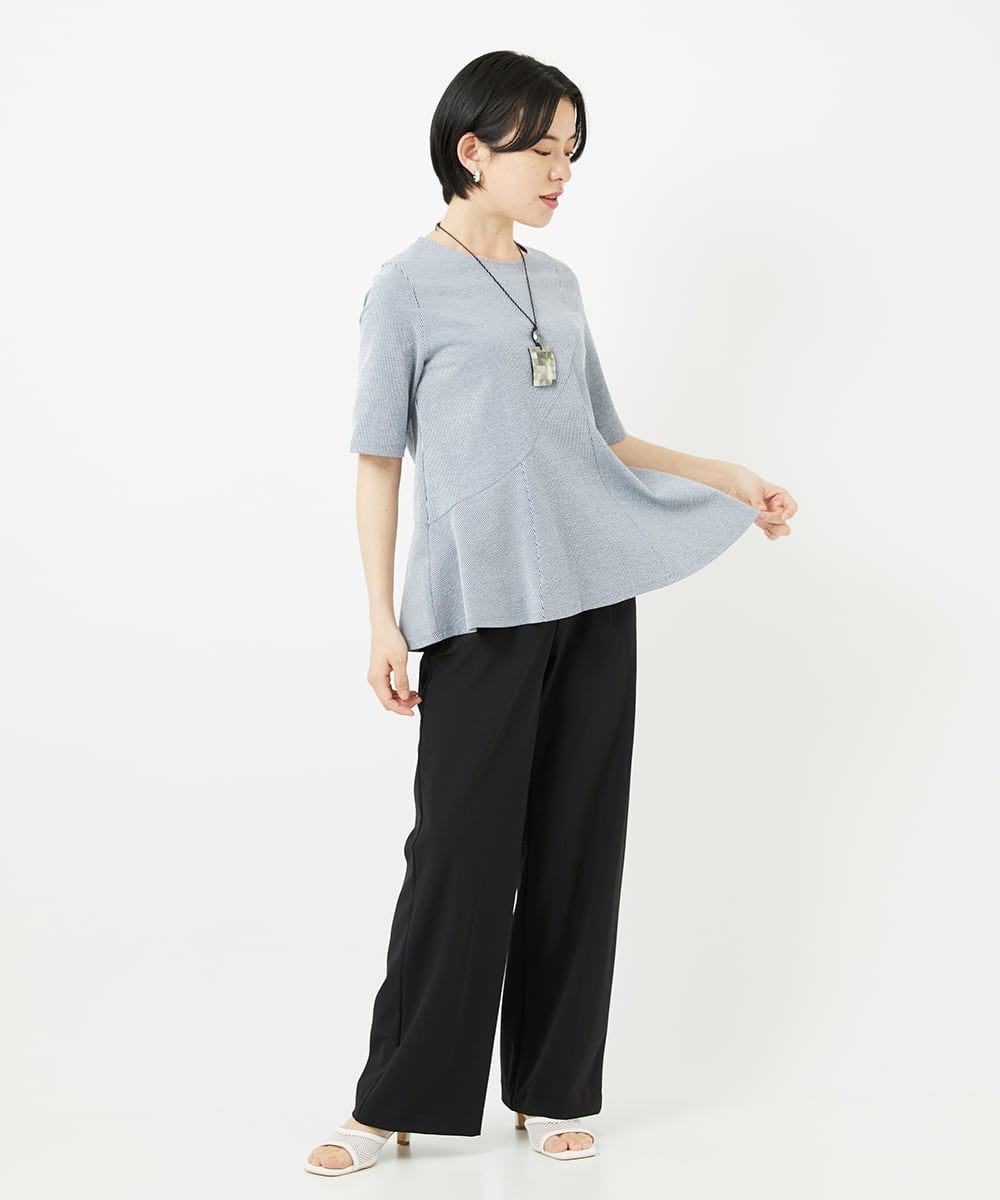 PHKGA33180 GEORGES RECH(小さいサイズ)(メゾン ドゥ サンク) ピケストライプジャージーフレアカットソー ライトグレー