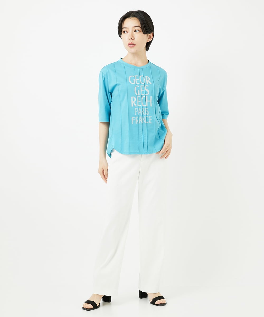 PHKGA37180 GEORGES RECH(小さいサイズ)(メゾン ドゥ サンク) ピンタックロゴカットソー ブルーグリーン