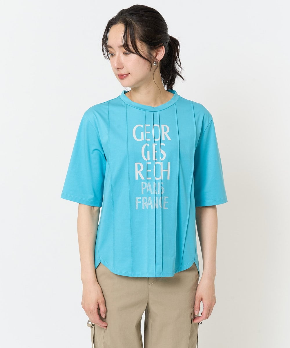 PHKGA37180 GEORGES RECH(小さいサイズ)(メゾン ドゥ サンク) ピンタックロゴカットソー ブルーグリーン