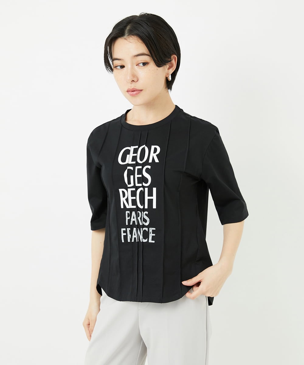 PHKGA37180 GEORGES RECH(小さいサイズ)(メゾン ドゥ サンク) ピンタックロゴカットソー ブルーグリーン