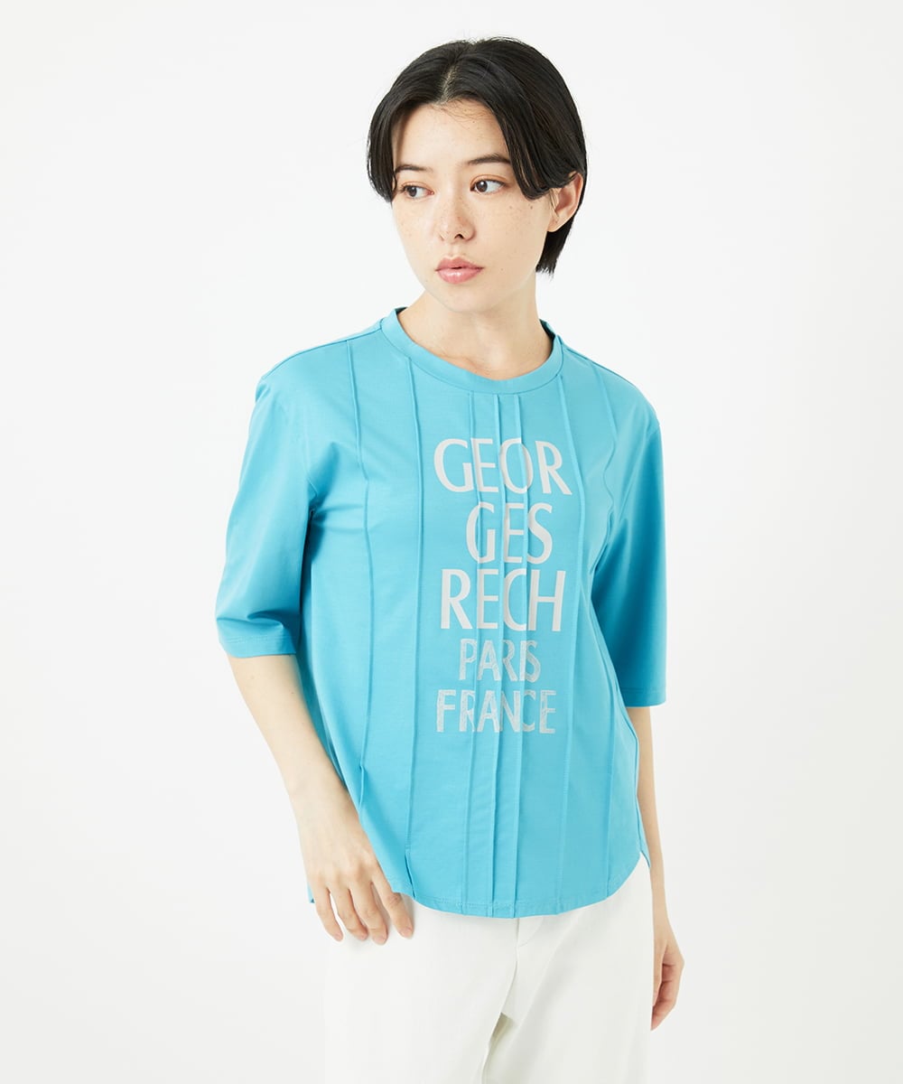 PHKGA37180 GEORGES RECH(小さいサイズ)(メゾン ドゥ サンク) ピンタックロゴカットソー ブルーグリーン