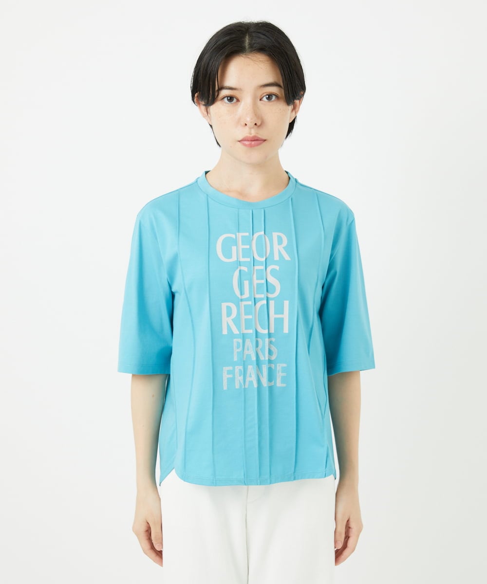 PHKGA37180 GEORGES RECH(小さいサイズ)(メゾン ドゥ サンク) ピンタックロゴカットソー ブルーグリーン