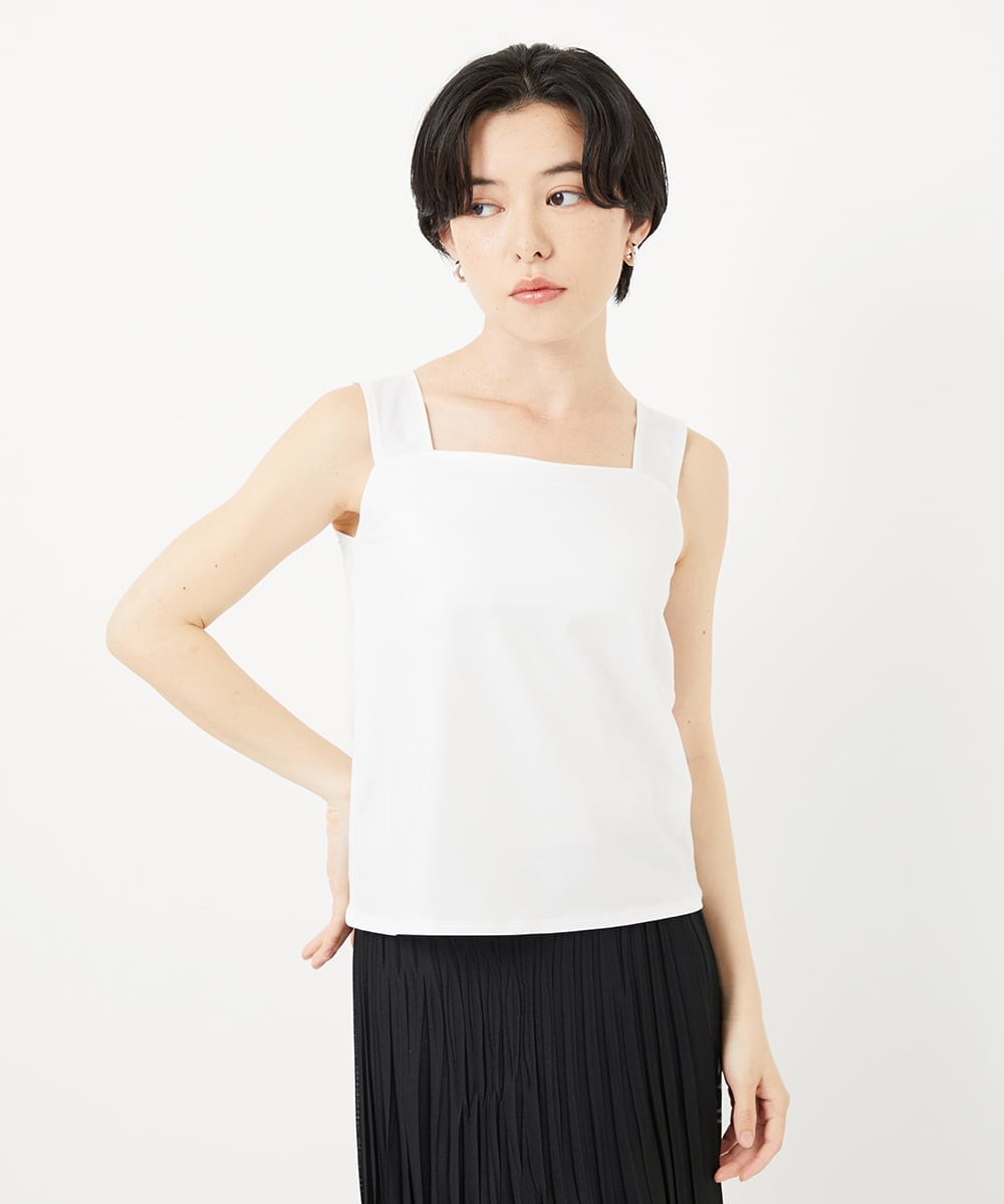 PHKGA46240 GEORGES RECH(小さいサイズ)(メゾン ドゥ サンク)  [2点セット]チュールテープ刺繍タンク付きノースリーブプルオーバー ホワイト