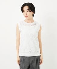 PHKGA46240 GEORGES RECH(小さいサイズ)(メゾン ドゥ サンク)  [2点セット]チュールテープ刺繍タンク付きノースリーブプルオーバー ホワイト