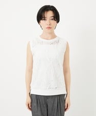 PHKGA46240 GEORGES RECH(小さいサイズ)(メゾン ドゥ サンク)  [2点セット]チュールテープ刺繍タンク付きノースリーブプルオーバー ホワイト