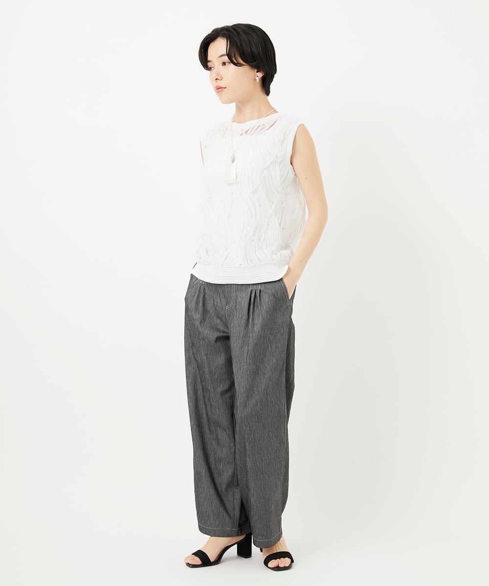 PHKGA46240 GEORGES RECH(小さいサイズ)(メゾン ドゥ サンク)  [2点セット]チュールテープ刺繍タンク付きノースリーブプルオーバー ホワイト